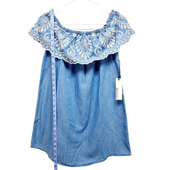 Blue Off-Shoulder Womens Embroidered dress Monde Size S - Picture 9 of 10